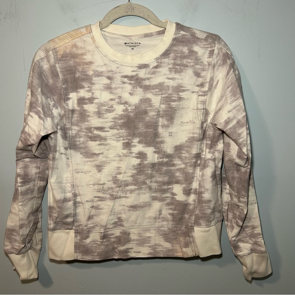 Athleta Farallon Gray & White Long Sleeve Cotton Crew Neck Size XS